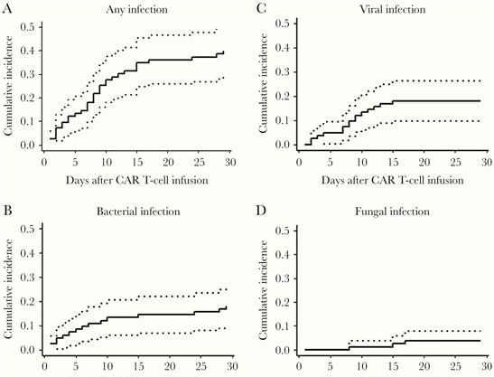 New study finds that the risk of infection is highest within 30 days after CAR-T cell immunotherapy